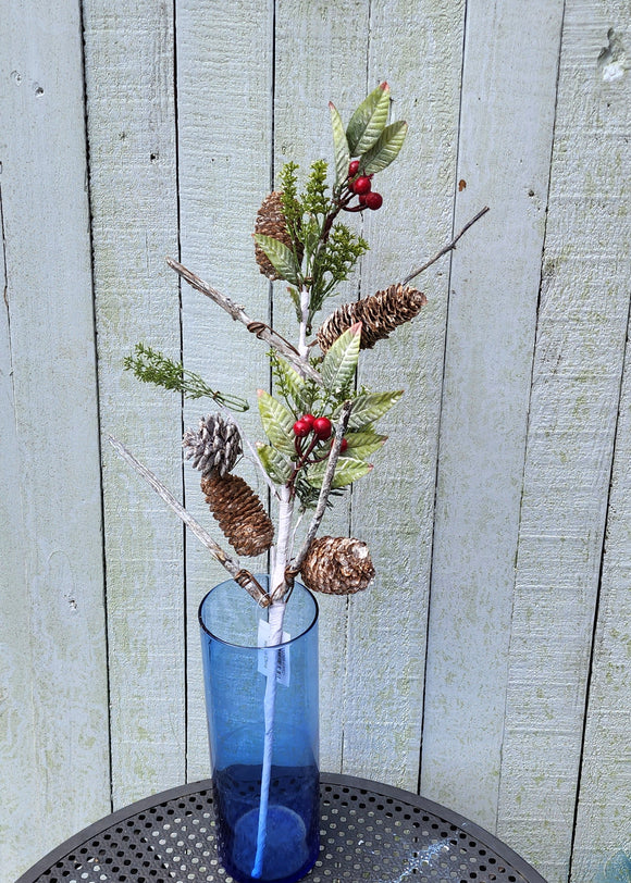 Faux Greenery, Pine Cone and Berry Stem