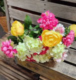 21" Silk Green and pink and Yellow Hydrangea Mum Peony Bush x18