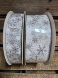 1.5" or 2.5" Wired 50 yd white Satin with Glitter Snowflakes