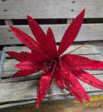 19" Wired Red Glitter Poinsettia Stem