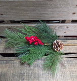 16" Mixed Pine Berry and Pinecone Stem