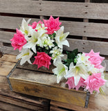 Pink and White Rose and Lily Bush