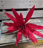 19" Wired Red Glitter Poinsettia Stem