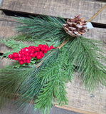16" Mixed Pine Berry and Pinecone Stem