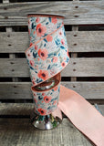4" Peach and Green Wired Ribbon 10Yd Roll