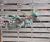 42" Snowy Pine Stem with Berrys and Pine Cones