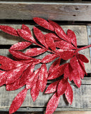 24" Red Glitter Bay Leaf Stem