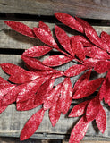 24" Red Glitter Bay Leaf Stem