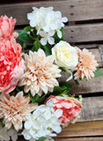 20" Silk Peach and Cream Peony Mum Hydrangea Bush x16