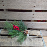 16" Mixed Pine Berry and Pinecone Stem
