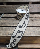 2.5" Beige Linen with Musical Notes Wired Ribbon 10yd Roll