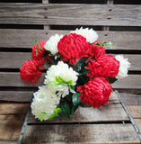 21" Red and White Football Mum Bush