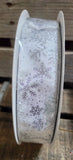 1.5" or 2.5" Wired 50 yd white Satin with Glitter Snowflakes