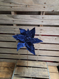16" Navy Blue Velvet Wired Poinsettia 14" Wide
