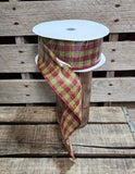 2.5" Red and Green Plaid Wired Ribbon 50yd Roll