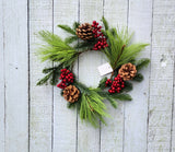 Faux Pine, Berry and Pine Cone Candle Ring