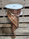 2.5" Red and Green Plaid Wired Ribbon 50yd Roll