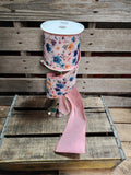 4" Wired Blue and Pink Floral Print Ribbon 10Yd Roll