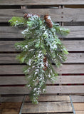 32" Flocked Mixed Pine And Pinecone Teardrop