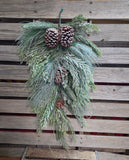 30" Flocked Mixed Pine and Pinecone Teardrop