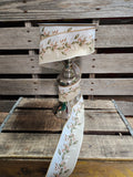 2.5" Beige and White Magnolia Wired Ribbon 50 yd Roll