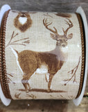 2.5" Wired Linen Deer Print Ribbon 10yd Roll