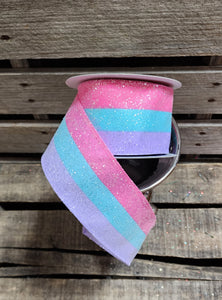 2.5" Candy Stripe Glitter Wired Ribbon