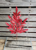 24" Red Glitter Bay Leaf Stem