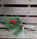 16" Mixed Pine Berry and Pinecone Stem