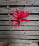 19" Wired Red Glitter Poinsettia Stem