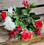 23" Red and White Rose Mum Berry Bush