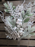 28" Flocked Pine White Berry Mixed Spray