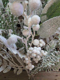 28" Flocked Pine White Berry Mixed Spray