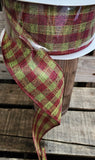 2.5" Red and Green Plaid Wired Ribbon 50yd Roll