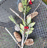 Faux Greenery, Pine Cone and Berry Stem