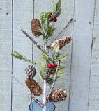 Faux Greenery, Pine Cone and Berry Stem