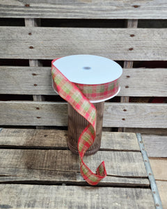 1.5" Red and Green Plaid Wired Ribbon 50 yd Roll