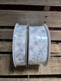 1.5" or 2.5" Wired 50 yd white Satin with Glitter Snowflakes