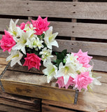 Pink and White Rose and Lily Bush