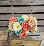 23" Brown Rust Teal Mum Rose Gerber Daisy Bush x14