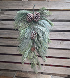 30" Flocked Mixed Pine and Pinecone Teardrop