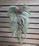 30" Flocked Mixed Pine and Pinecone Teardrop