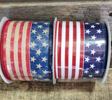 2 COLORS - 2.5" 10 yards Patriotic Flag Wired Canvas Ribbon