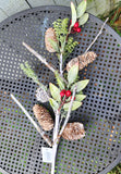 Faux Greenery, Pine Cone and Berry Stem