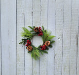 Faux Pine, Berry and Pine Cone Candle Ring