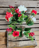 23" Red and White Rose Mum Berry Bush