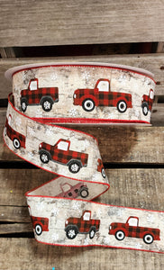 2.5" Birch wired ribbon with Red Truck