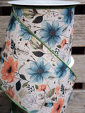 4" Peach and Blue Ribbon 10Yd Roll