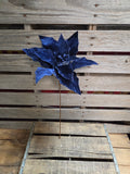 16" Navy Blue Velvet Wired Poinsettia 14" Wide