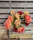 22" Jewel Tone Rust Silk Peony Hydrangea Mum Bush x5